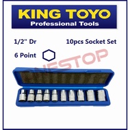 King Toyo Socket Set 10Pcs 1/2"DR (Regular Length) (6Point) KT-4610 6PT , Box socket set