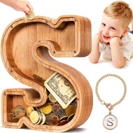 SummiDate Wooden Letter Piggy Bank for Kids| Piggy Bank for Boys Girls Toddler| Alphabet S Money Ban