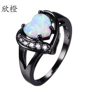cincin emas 916 original cincin emas bangkok cop 916 Women White Fire Opal Heart and Opal Ring Black
