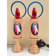 Pair Of Wooden Catholic Electric Candles, With Luminous Leds - Catholic Altar Lights - NS1312 Light