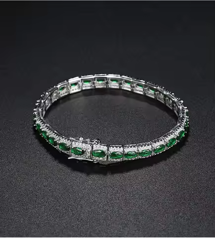 Luxury Solid Platinum PT950 Women's Green Diamond Bracelet Mori Style Ins Niche Design Single Row Fu