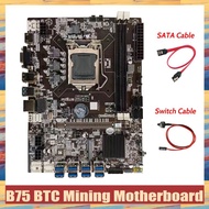 (KUEV) B75 BTC Mining Motherboard+SATA Cable+Switch Cable LGA1155 8XPCIE USB Adapter Support 2XDDR3 B75 USB BTC Motherboard