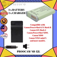 NB-12L PROOCAM BATTERY LI-ON & CHARGER VILOSO CAMERA FOR Canon PowerShot G1 X Mark II, G1X Mark 2, N