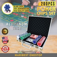 200PCS Poker Chips Set Aluminum Case Holder Box Playing Card Chip Casino Token Texas Holdem Premium 