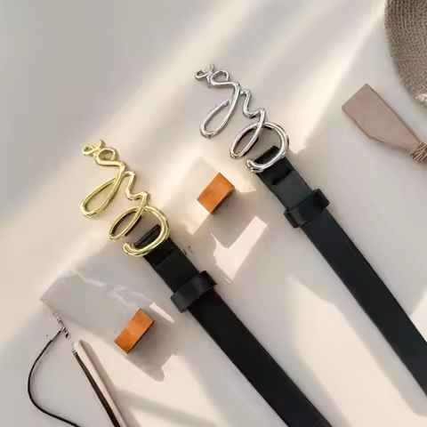 Fashionable Women's Belt Advanced Metal Letter Buckle 2.0cm Width Woman's Dress Jeans Thin Waistband