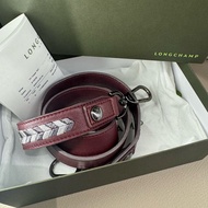 Longchamp 真皮斜背背帶 100cm 酒紅色｜101專櫃購入附購證｜可搭配 Longchamp Mademoiselle灰色，亦可與愛馬仕錫器灰、愛馬仕紅搭配