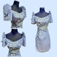 Modern Filipiniana midi chiffon fabric for graduation, sponsor dress,and formal occation