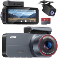 Kamera Dash Cam 2.5K Depan dan Belakang dengan Kad 64GB, Kamera Kereta dengan Skrin IPS 3.39", Pengl