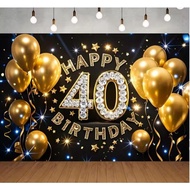 40th Gold Happy Birthday Backdrop Banner balloon backdrops for birthday  Party Decoration photo prop