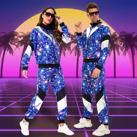Women's Men's Costume 80s 90s Suit Party Accessories Disco Jacket Trousers Outfit Women's Men's Cost