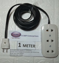1 meter Heavy Duty Extension Cord wire (3) Three Gang flat cord #16 black wire