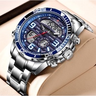 FOXBOX Men's Dual Display Digital Watch Waterproof Stainless Steel Sports Watch