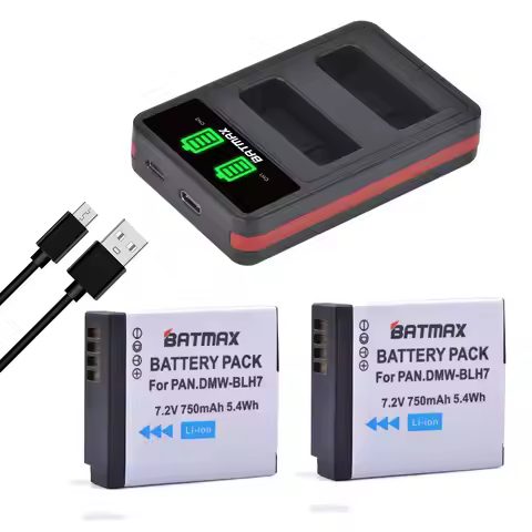 Batmax DMW-BLH7 Battery DMW-BLH7E +LED Dual Charger for Panasonic Lumix DMC-GM5,DMC-GF7,DMC-GF8,GF9,