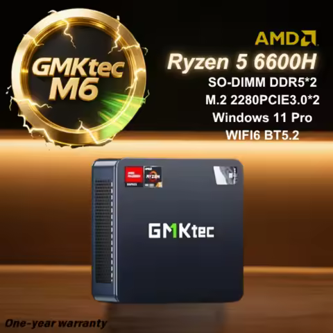 GMKtec M6 Ryzen 5 6600H Mini PC DDR5 5600MHz Windows 11 Pro M.2 PCIe3.0 Nvme WIFI6 BT5.2 Dual LAN De