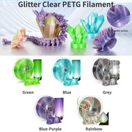 Glitter Clear Petg Filament 1.75mm,sparkle Shiny Galaxy Transparent Petg Filament 1kg, Rainbow/blue/