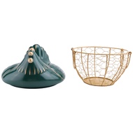 Egg Storage Basket Metal Wire Fruit Basket with Chicken Shape Lid Ceramic Egg Holder Storage Holds 3