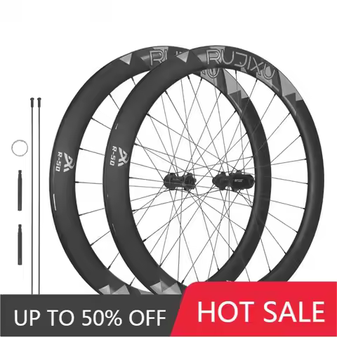 STLF RUJIXU 700C Carbon Fibre Wheels Road Bike Wheelset Disc Brakes 50mm 36T Ratchet Hub Clincher/tu