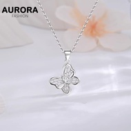 AURORA Real 925 Silver Sweet Butterfly Shiny Zircon Necklace Pendant Jewelry DS925-11