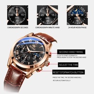 Hot sale┋⊙∈Olevs Waterproof Leather Men Watch OLevs Jam Tangan Lelaki Original Waterproof Men Watch 