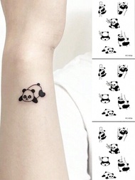 張/套可愛卡通熊貓和竹子防水臨時紋身貼紙，成人男女人體藝術，手臂和腳踝黑色星期五