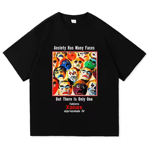 Xanax Anxiety Has Many Faces Vintage Graphic Tee Harry High Quality Cotton T Shirts Women Men Casual