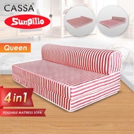 【NEW stock】✷◑Cassa Mimo Foldable Queen 6 Inch Thick Foam Mattress / 2 Seater Sofa Bed 4 In 1 (Blue/Red/Green Stripe)