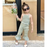 sdfdrg Bộ áo cổ yếm hở lưng và quần ống loe thời trang hè xinh xắn cho bé gái 2023 6CVW sdfsd