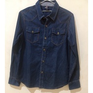 KEMEJA (Ready to Wear) Dark Navy Denim Shirt for Teenage Boys Size 150 (Ld 90cm) Estimated age 9-13 