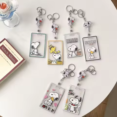 2026Cute Snoopys Transparent ID Card Keychain Anime Cartoon Couple Key Ring Student Bus Meal Case Ba