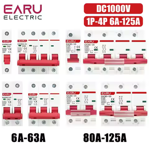 DC 1000V 1P 2P 3P 4P Solar Mini Circuit Breaker Overload Protection Switch 6A~63A/80A 100A 125A MCB 