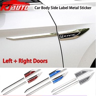 2pcs Honda Civic Car Badge Side Door Fender Stickers Metal Car Stickers (Right+Left) Stainless Steel