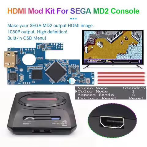 Hispeedido AV to HDMI-compatible Mod Kit For SEGA MD2 Game Console 1080P HDMI Converter For SEGA Meg