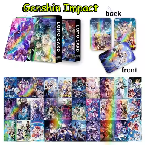 30Pcs New Genshin Impact Anime Merch Laser Cards Lightning General Kamisato Ayaka Diluke Walnut Pala
