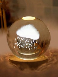 木質底座心形發光水晶玻璃球裝飾品桌面擺設夜燈生日禮物神秘家居裝飾小禮物