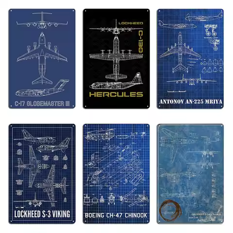 C-17 Globemaster III Military Transport Plane Blueprints Vintage Blueprint of CH47 Chinook Helicopte