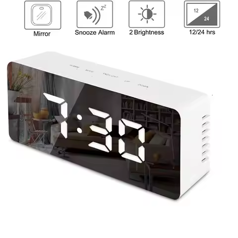 USB Charging Digital LED Mirror Alarm Clock Modern Design Table Electronic Desk Clock