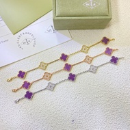 【Best quality】Vca new 18k gold violet diamond flower bracelet women limited four-leaf clover bracele