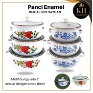 KH -White Enamel Pan with Floral Motif, Vintage Pan, Single 18cm, 20cm, 22cm, 24cm, Glass Lid, Ename