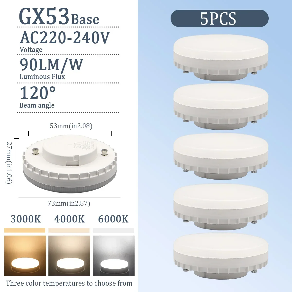 1-20pcs GX53 LED Bulb 5W-15W 220V Frosted Puck Warm Light 3000K Reflector 60W Equivalent Retrofit GX