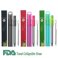 Reusable Metal Straw Collapsible Stainless Steel Straws Portable Telescopic Drinking Straw Set