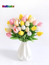15PCS Flores de tulipán artificial Tallos de follaje de eucalipto artificial con escarcha para decoración del hogar, fiesta, boda, decoración de pared de flores al aire libre DIY