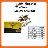 TROJAN SLEEVE ANCHOR 1/4" X 2" , 5/16" X 2-3/4" , 3/8" X3" , 3/8" X 3" , 3/8" X 4-1/2" & 1/2"X 4"