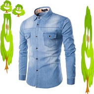 baju jaket kemeja lelaki jeans lenggan panjang biru gelap men shirt jacket topp tt58qq