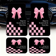 4 Pieces Set Car Feet Mats, Cute Pink Bow Design, Durable Material, Easy to Clean, Front Rear Feet M