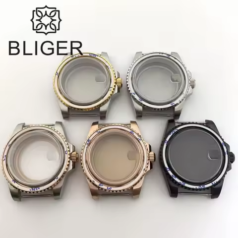 BLIGER 40mm Diver Watch Case Silver Rose Gold Black Case Sapphire Glass 10Bar Waterproof Fit NH34NH3