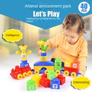 Children's large particle plastic building blocks toy puzzle assembly animal amusement park large bu