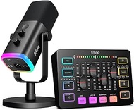 FIFINE Gaming Equipment Bundle, Dynamic XLR/USB Gaming Microphone Set with Streaming Audio Mixer for Podcast Recording Video Vocal, RGB Gamer Set with Volume Fader/XLR Interface for PC-AmpliGame KS5