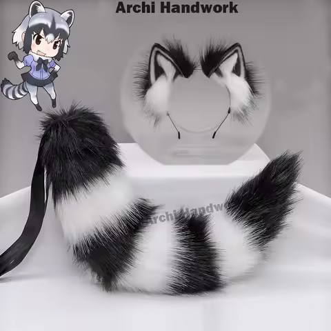 Archi Handwork Kemono Friends Project Raccoon Furry Headband Tail Plush Headwear Animal Fursuit Cosp