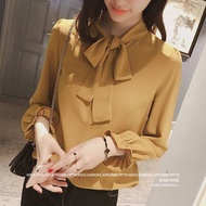 Bow Shirt petal sleeve blouse Chiffon Tops  nude color blouset for Women