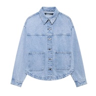 ใหม่ผู้หญิง DENIM แจ็คเก็ตแขนยาว Turn-Down COLLAR โพลีเอสเตอร์ Cuffless ปกติ Fit Jacket แฟชั่นแบรนด์